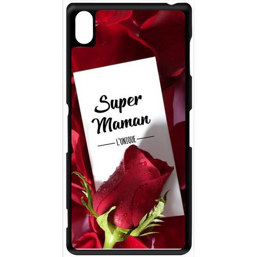 Coque Xperia Z3 - Super Maman L Unique Fond Rose Rouge - Noir