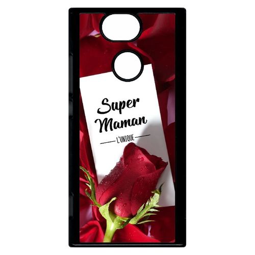 Coque Pour Smartphone - Super Maman L Unique Fond Rose Rouge - Compatible Avec Sony Xperia Xa2 - Plastique - Bord Noir
