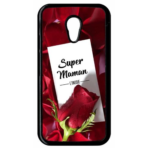 Coque Pour Smartphone - Super Maman L Unique Fond Rose Rouge - Compatible Avec Motorola Moto G (2nd Gen) - Plastique - Bord Noir