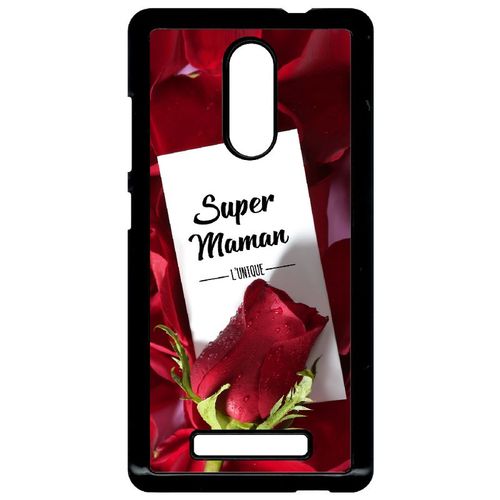 Coque Xiaomi Redmi Note 3 - Super Maman L Unique Fond Rose Rouge - Noir