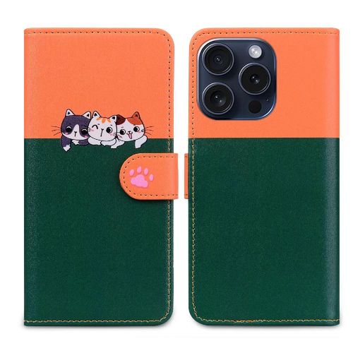 Étui Pour Iphone 15 Pro Max Étui En Cuir Simple Entreprise Couverture Rabotant Antichoc Portefeuille - Vert