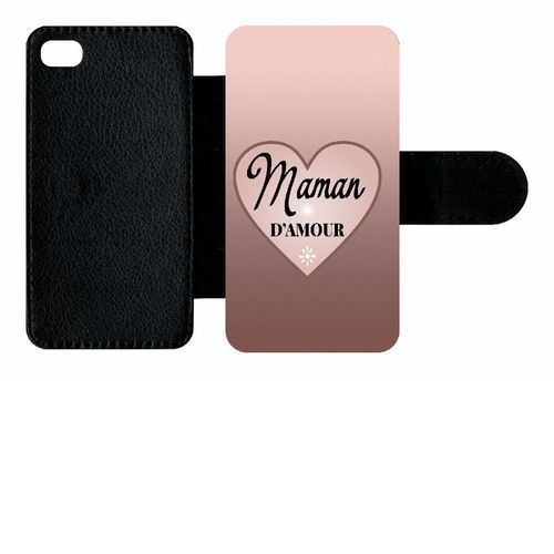 Etui A Rabat - Maman D Amour Dgrad De Rose - Compatible Avec Apple Iphone 4s - Simili-Cuir - Bord Noir