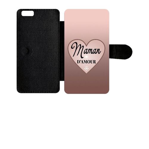 Etui A Rabat - Maman D Amour Dgrad De Rose - Compatible Avec Apple Iphone 6s+ - Simili-Cuir - Bord Noir