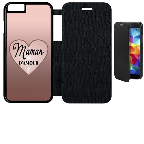 Etui A Flip Flap - Maman D Amour Dgrad De Rose - Compatible Avec Apple Iphone 6s - Simili-Cuir - Bord Noir