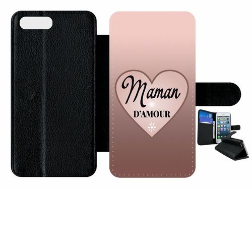 Etui A Rabat - Maman D Amour Dgrad De Rose - Compatible Avec Apple Iphone 8 Plus - Plastique - Bord Noir