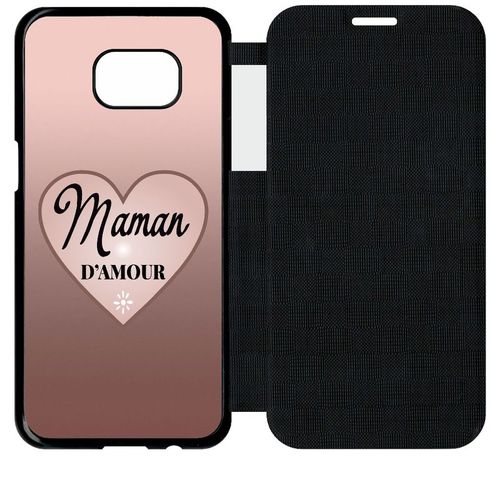 Etui A Flip Flap - Maman D Amour Dgrad De Rose - Compatible Avec Samsung Galaxy S7 Edge - Plastique - Bord Noir
