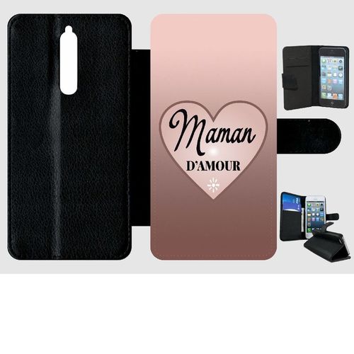 Etui A Rabat - Maman D Amour Dgrad De Rose - Compatible Avec Nokia 8 - Plastique - Bord Noir
