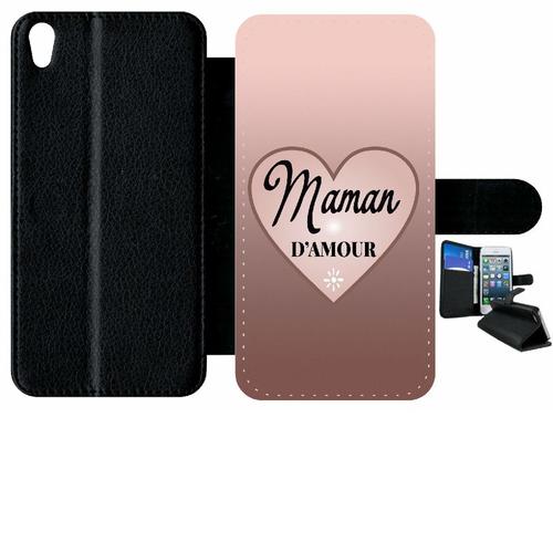 Etui À Rabat Xperia Xa - Maman D Amour Dgrad De Rose - Simili-Cuir - Noir