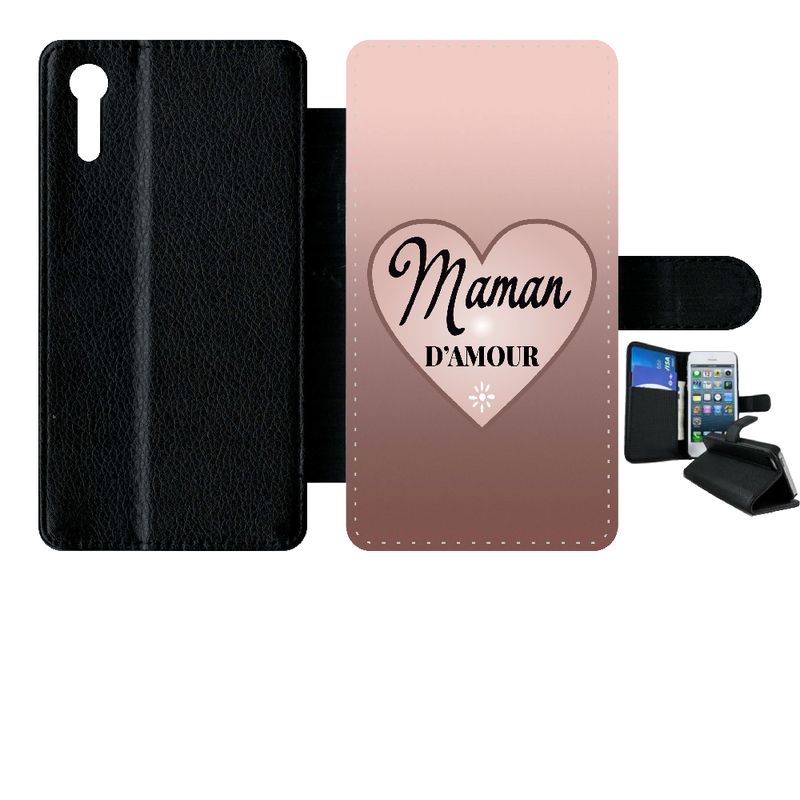 Etui À Rabat Xperia Xz - Maman D Amour Dgrad De Rose - Simili-Cuir - Noir