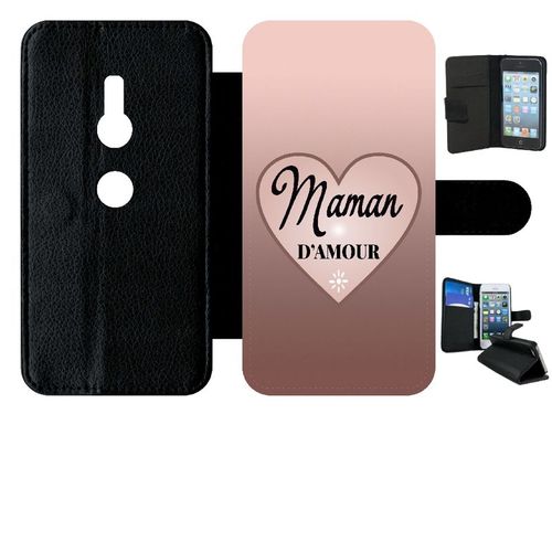 Etui A Rabat - Maman D Amour Dgrad De Rose - Compatible Avec Sony Xperia Xz2 - Simili-Cuir - Bord Noir