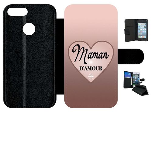 Etui A Rabat - Maman D Amour Dgrad De Rose - Compatible Avec Honor 9 Lite - Simili-Cuir - Bord Noir