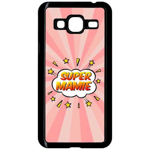 Coque Pour Smartphone - Super Mamie Fond Graphique Rose - Compatible Avec Samsung Galaxy J3 (2015) - Plastique - Bord Noir