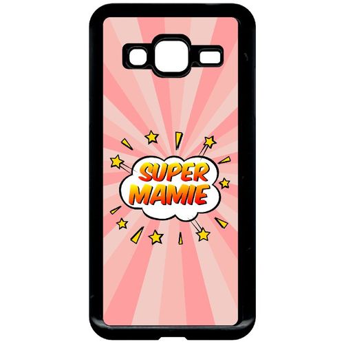 Coque Pour Smartphone - Super Mamie Fond Graphique Rose - Compatible Avec Samsung Galaxy J3 (2016) - Plastique - Bord Noir