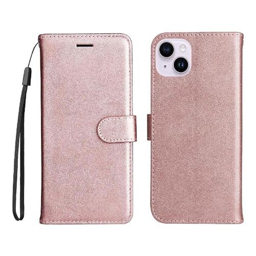 Flip Étui Pour Iphone 15 Plus Avec Fente Pour Carte Couleur Solide Classique Étui De Téléphone Portefeuille D'affaires Cuir De Haute Qualité - Couleur Rose