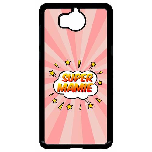Coque Pour Smartphone - Super Mamie Fond Graphique Rose - Compatible Avec Huawei Y5 (2017) - Plastique - Bord Noir