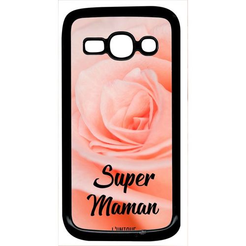 Coque Pour Smartphone - Super Maman L Unique Fond Fleur Rose - Compatible Avec Samsung Galaxy Ace 3 - Plastique - Bord Noir