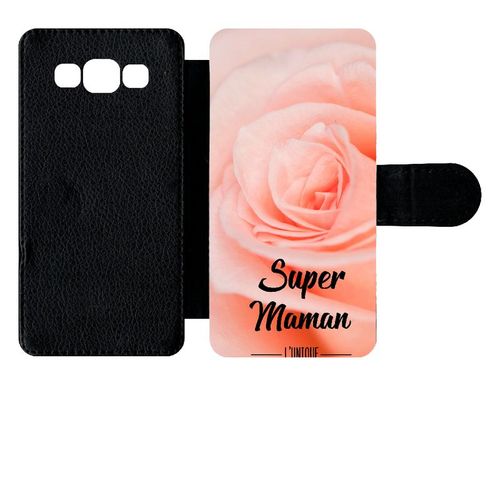Etui À Rabat Galaxy A5 (2015) - Super Maman L Unique Fond Fleur Rose - Simili-Cuir - Noir