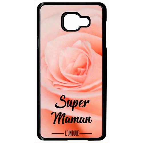 Coque Pour Smartphone - Super Maman L Unique Fond Fleur Rose - Compatible Avec Samsung Galaxy A7 (2016) - Plastique - Bord Noir