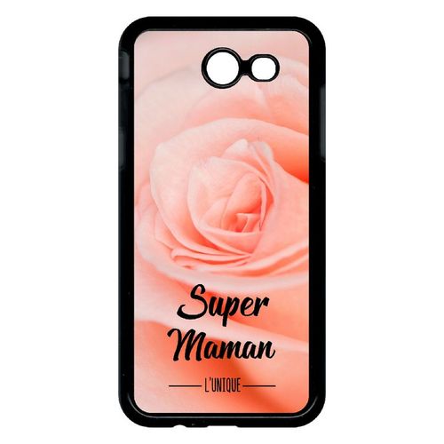 Coque Pour Smartphone - Super Maman L Unique Fond Fleur Rose - Compatible Avec Samsung Galaxy J3 (2017) - Plastique - Bord Noir