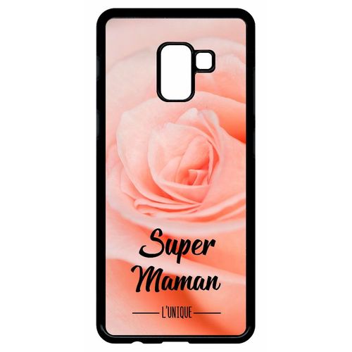 Coque Galaxy A8+ (2018) - Super Maman L Unique Fond Fleur Rose - Noir