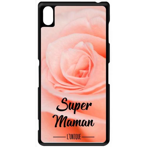 Coque Xperia Z3 - Super Maman L Unique Fond Fleur Rose - Noir