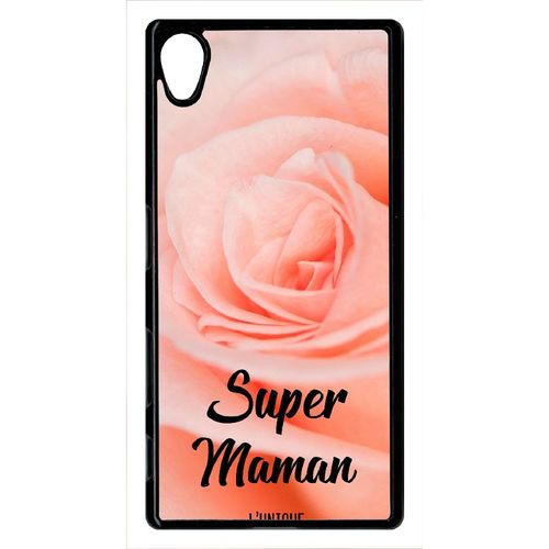 Coque Xperia Z5 - Super Maman L Unique Fond Fleur Rose - Noir