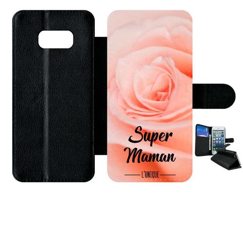 Etui À Rabat Galaxy S8+ - Super Maman L Unique Fond Fleur Rose - Simili-Cuir - Noir