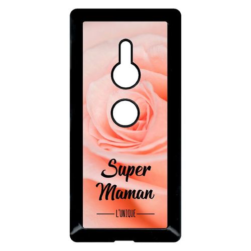 Coque Pour Smartphone - Super Maman L Unique Fond Fleur Rose - Compatible Avec Sony Xperia Xz2 - Plastique - Bord Noir