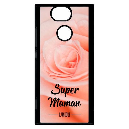 Coque Pour Smartphone - Super Maman L Unique Fond Fleur Rose - Compatible Avec Sony Xperia Xa2 - Plastique - Bord Noir