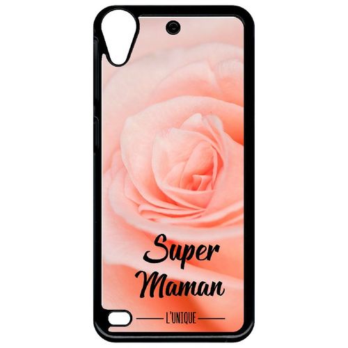 Coque Pour Smartphone - Super Maman L Unique Fond Fleur Rose - Compatible Avec Htc Desire 530 - Plastique - Bord Noir