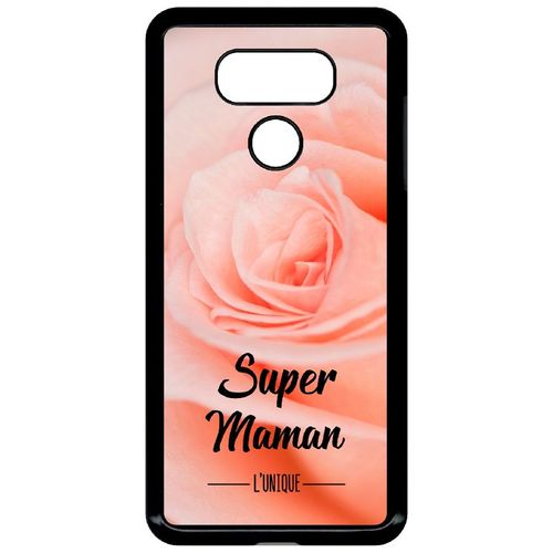 Coque Pour Smartphone - Super Maman L Unique Fond Fleur Rose - Compatible Avec Lg G6 - Plastique - Bord Noir