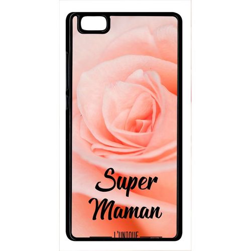Coque Pour Smartphone - Super Maman L Unique Fond Fleur Rose - Compatible Avec Huawei Ascend P8 Lite (2015) - Plastique - Bord Noir