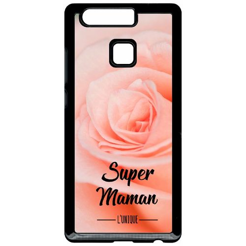 Coque Pour Smartphone - Super Maman L Unique Fond Fleur Rose - Compatible Avec Huawei Ascend P9 - Plastique - Bord Noir
