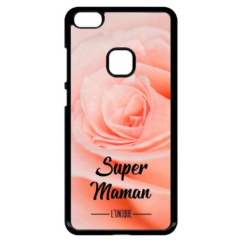 Coque Pour Smartphone - Super Maman L Unique Fond Fleur Rose - Compatible Avec Huawei Ascend P10 Lite - Plastique - Bord Noir