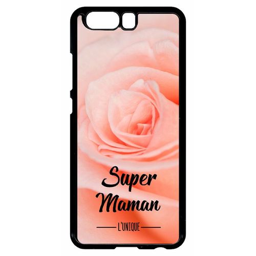 Coque Pour Smartphone - Super Maman L Unique Fond Fleur Rose - Compatible Avec Huawei Ascend P10 - Plastique - Bord Noir