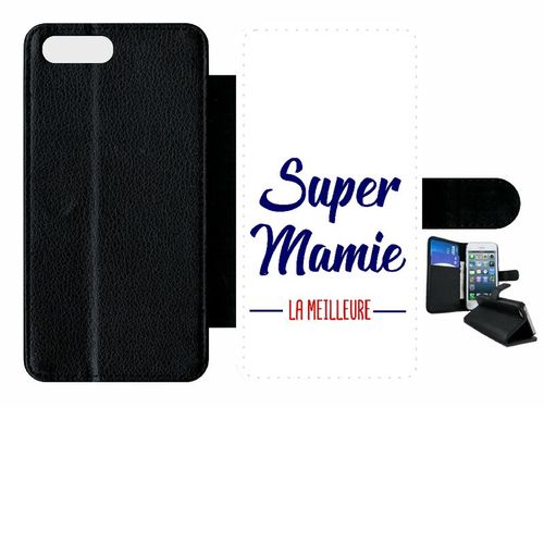 Etui A Rabat - Super Mamie La Meilleure Fond Blanc - Compatible Avec Apple Iphone 7+ - Plastique - Bord Noir