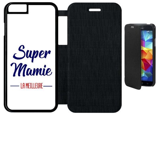Etui A Flip Flap - Super Mamie La Meilleure Fond Blanc - Compatible Avec Apple Iphone 6 - Simili-Cuir - Bord Noir