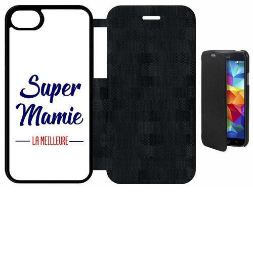 Etui A Flip Flap - Super Mamie La Meilleure Fond Blanc - Compatible Avec Apple Iphone 8 - Plastique - Bord Noir