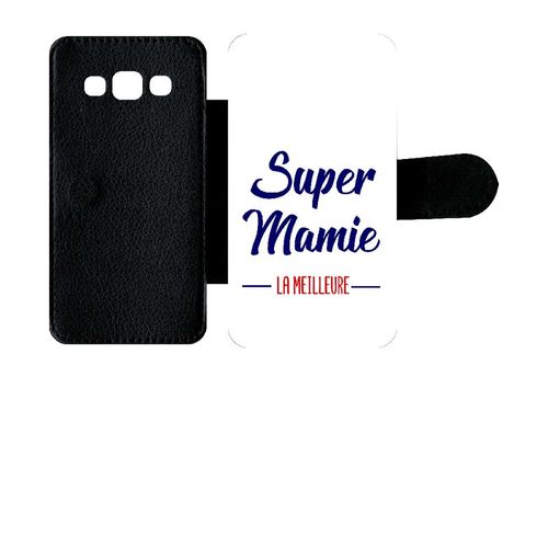 Etui A Rabat - Super Mamie La Meilleure Fond Blanc - Compatible Avec Samsung Galaxy A3 (2015) - Simili-Cuir - Bord Noir