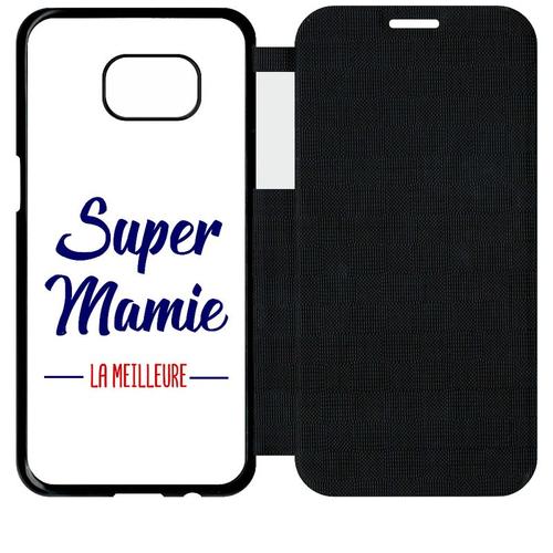 Etui A Flip Flap - Super Mamie La Meilleure Fond Blanc - Compatible Avec Samsung Galaxy S7 Edge - Plastique - Bord Noir