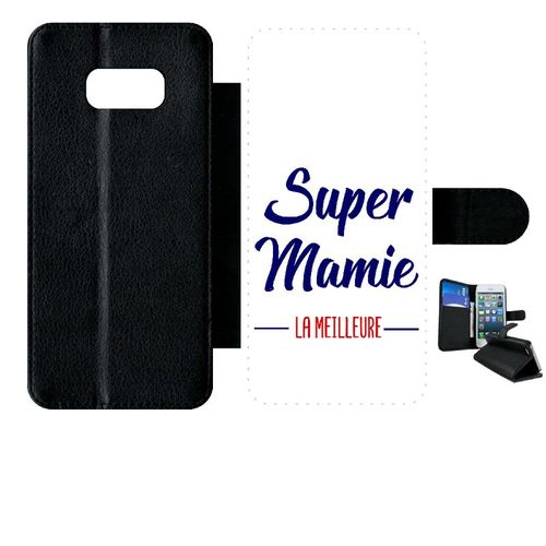 Etui À Rabat Galaxy S8+ - Super Mamie La Meilleure Fond Blanc - Simili-Cuir - Noir