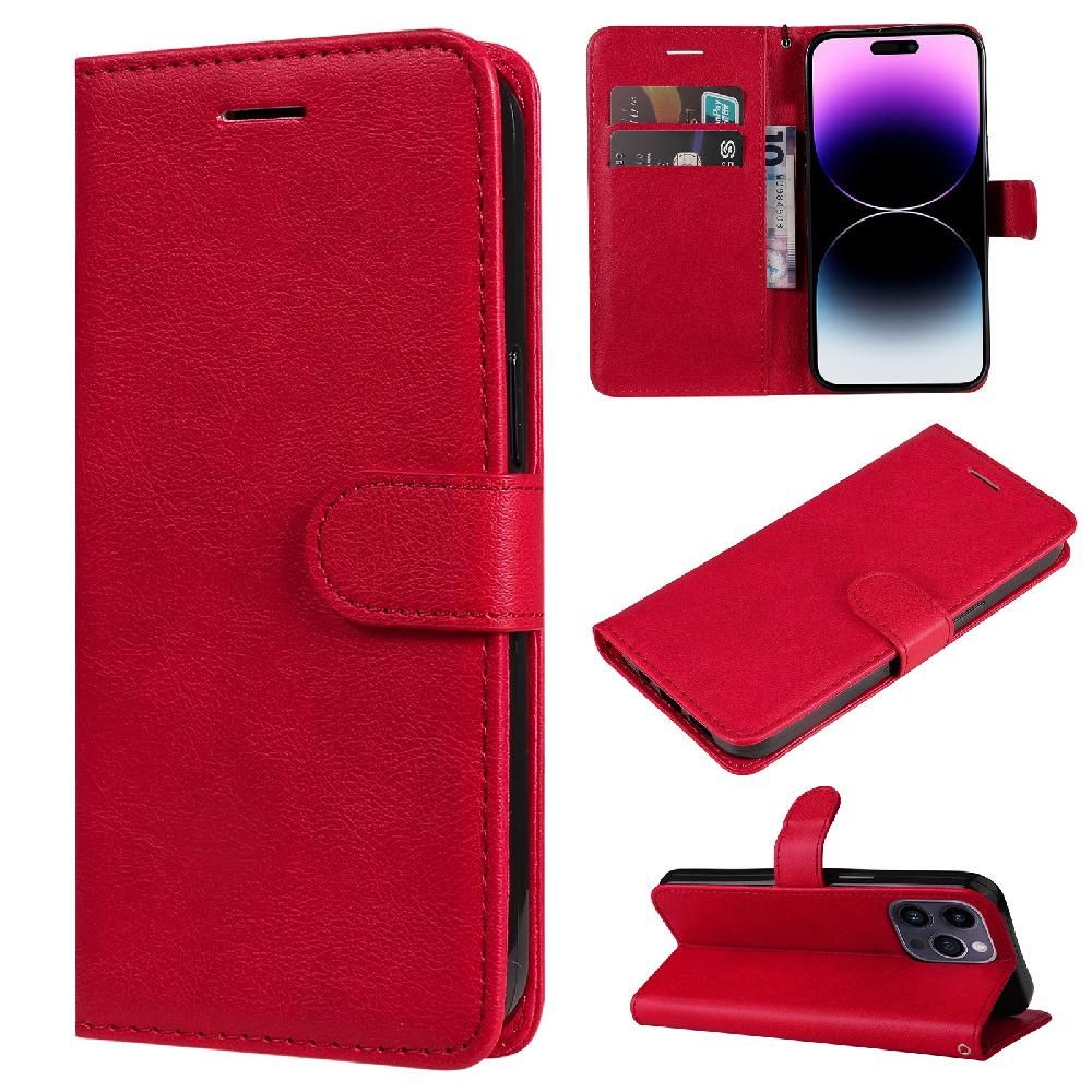 Flip Étui Pour Iphone 15 Pro Max Cuir De Haute Qualité Étui De Téléphone Portefeuille D'affaires Couleur Solide Classique Avec Fente Pour Carte - Rouge