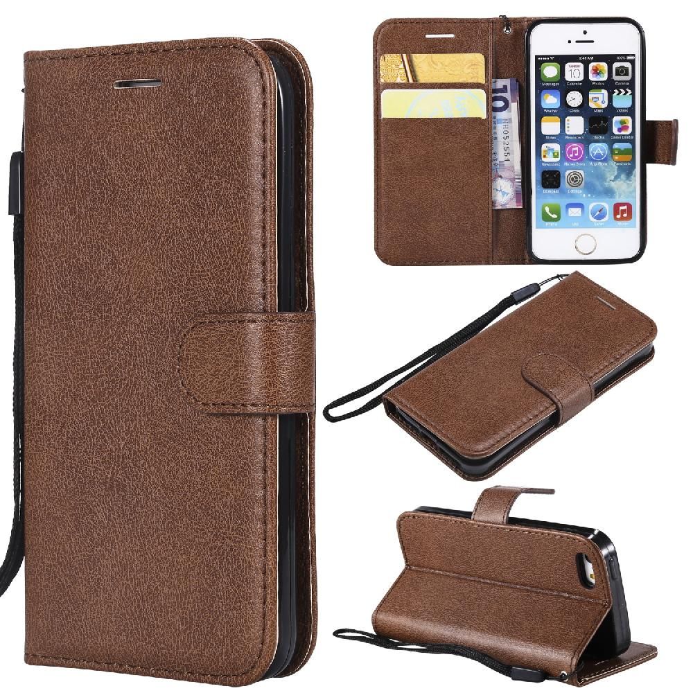 Flip Étui Pour Iphone 5s Étui De Téléphone Portefeuille D'affaires Couleur Solide Classique Avec Fente Pour Carte Cuir De Haute Qualité - Le Brun