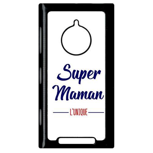 Coque Pour Smartphone - Super Maman L Unique Fond Blanc - Compatible Avec Nokia Lumia 830 - Plastique - Bord Noir