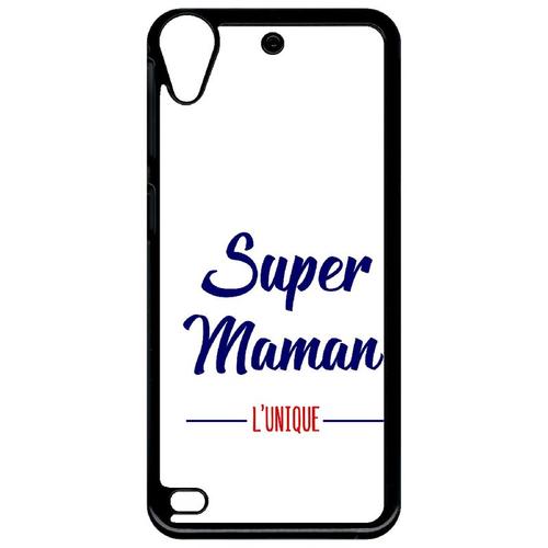 Coque Pour Smartphone - Super Maman L Unique Fond Blanc - Compatible Avec Htc Desire 530 - Plastique - Bord Noir