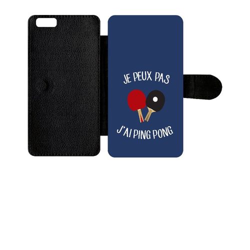 Etui A Rabat - Je Peux Pas J Ai Ping Pong Fond Bleu - Compatible Avec Apple Iphone 6+ - Plastique - Bord Noir