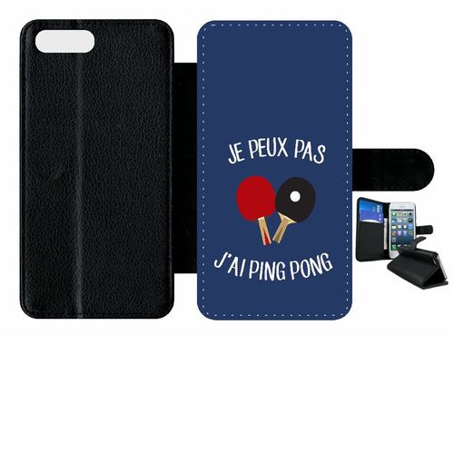 Etui A Rabat - Je Peux Pas J Ai Ping Pong Fond Bleu - Compatible Avec Apple Iphone 8 Plus - Plastique - Bord Noir