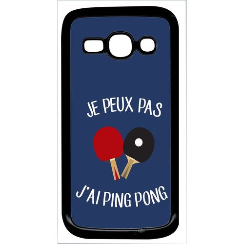 Coque Pour Smartphone - Je Peux Pas J Ai Ping Pong Fond Bleu - Compatible Avec Samsung Galaxy Ace 3 - Plastique - Bord Noir