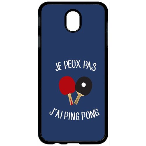Coque Pour Tablette - Je Peux Pas J Ai Ping Pong Fond Bleu - Compatible Avec Samsung Galaxy J7 (2017) - Plastique - Bord Noir