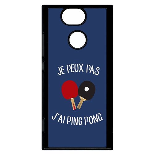 Coque Pour Smartphone - Je Peux Pas J Ai Ping Pong Fond Bleu - Compatible Avec Sony Xperia Xa2 - Plastique - Bord Noir